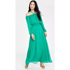 I.N.C. International Concepts Women DRESS GREEN Medium Smocked-Waist Maxi